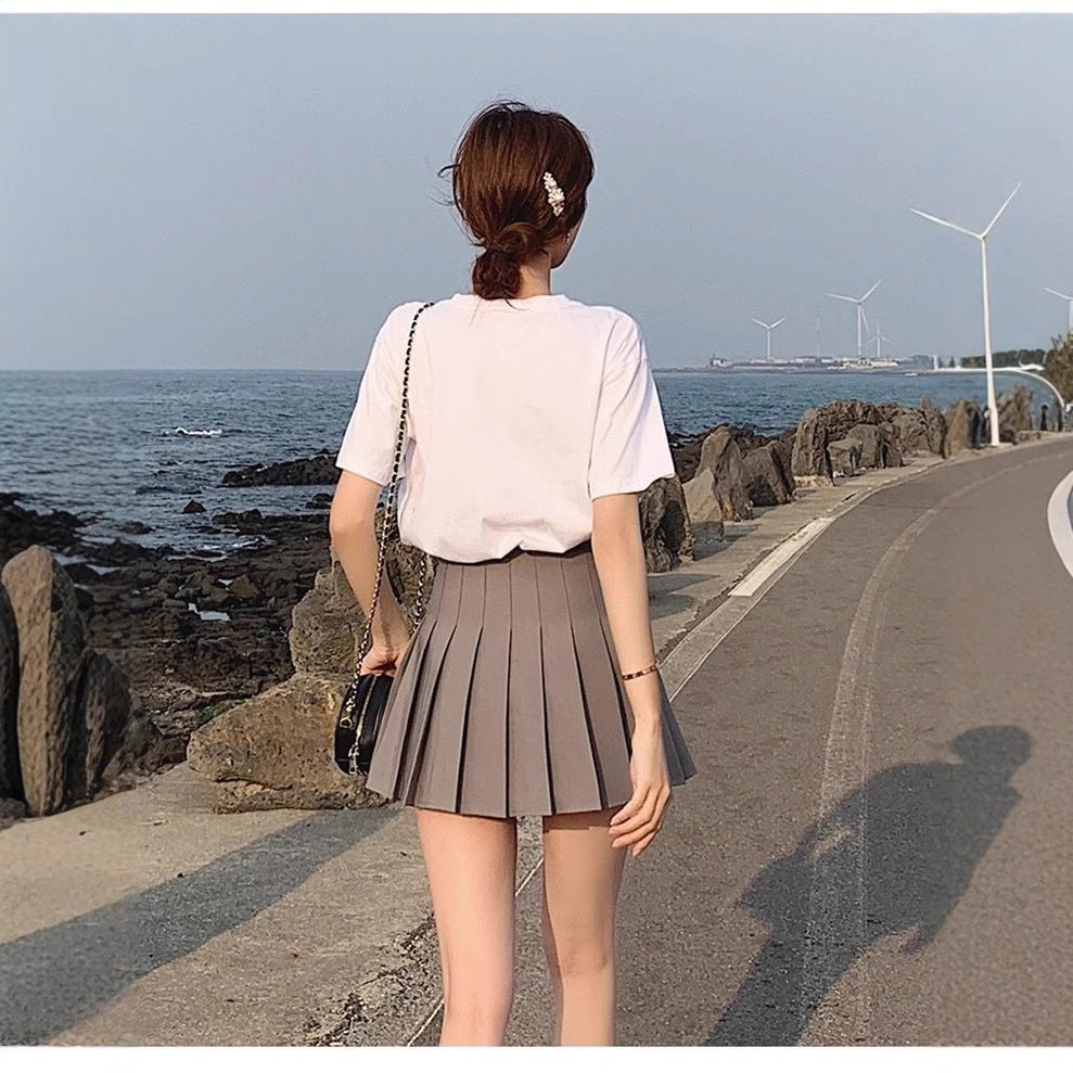 Women's High Waist Pleated Skirt with Built-in Safety Shorts