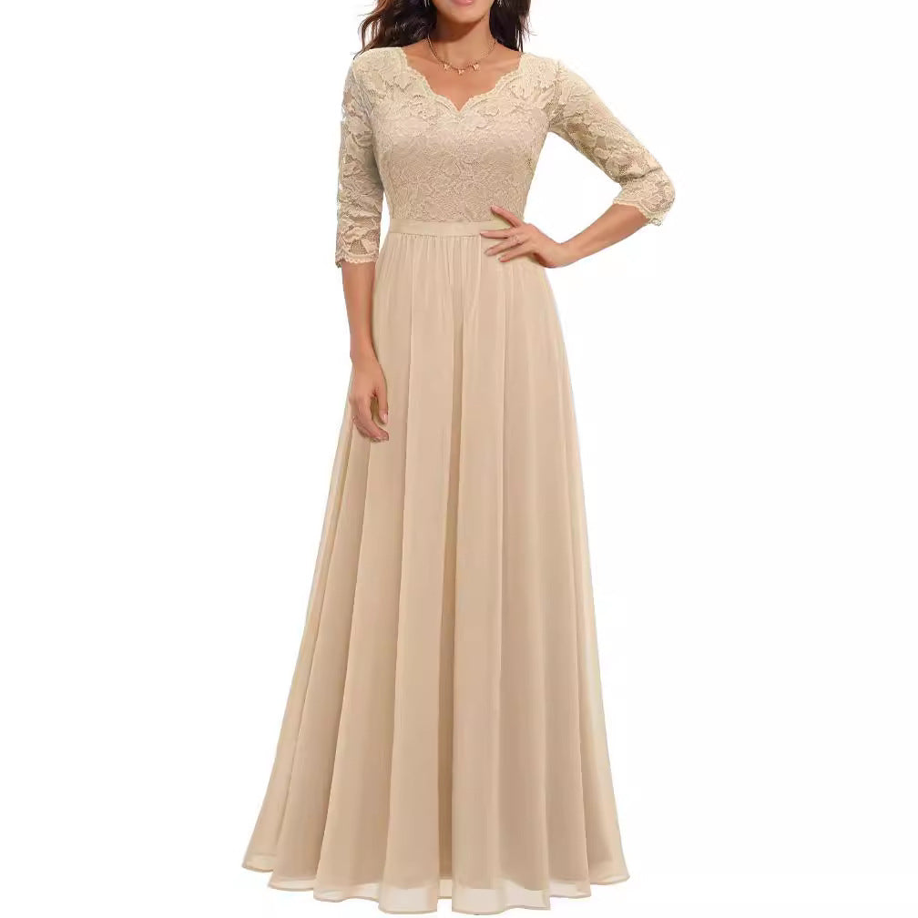 Lace Waist-Cinching Long Dress