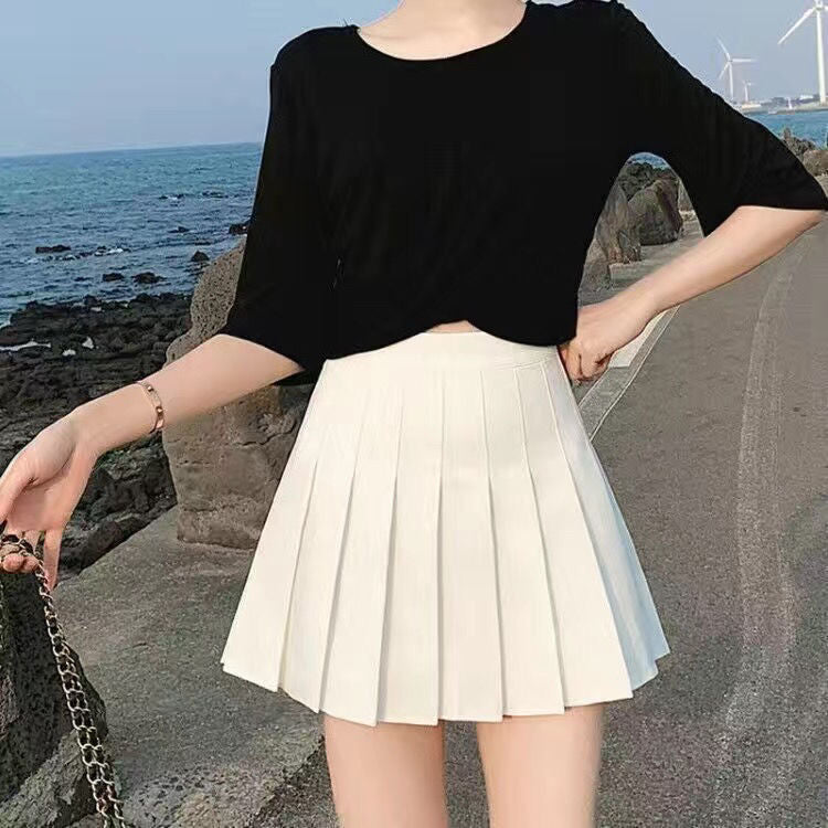 Women's High Waist Pleated Skirt with Built-in Safety Shorts