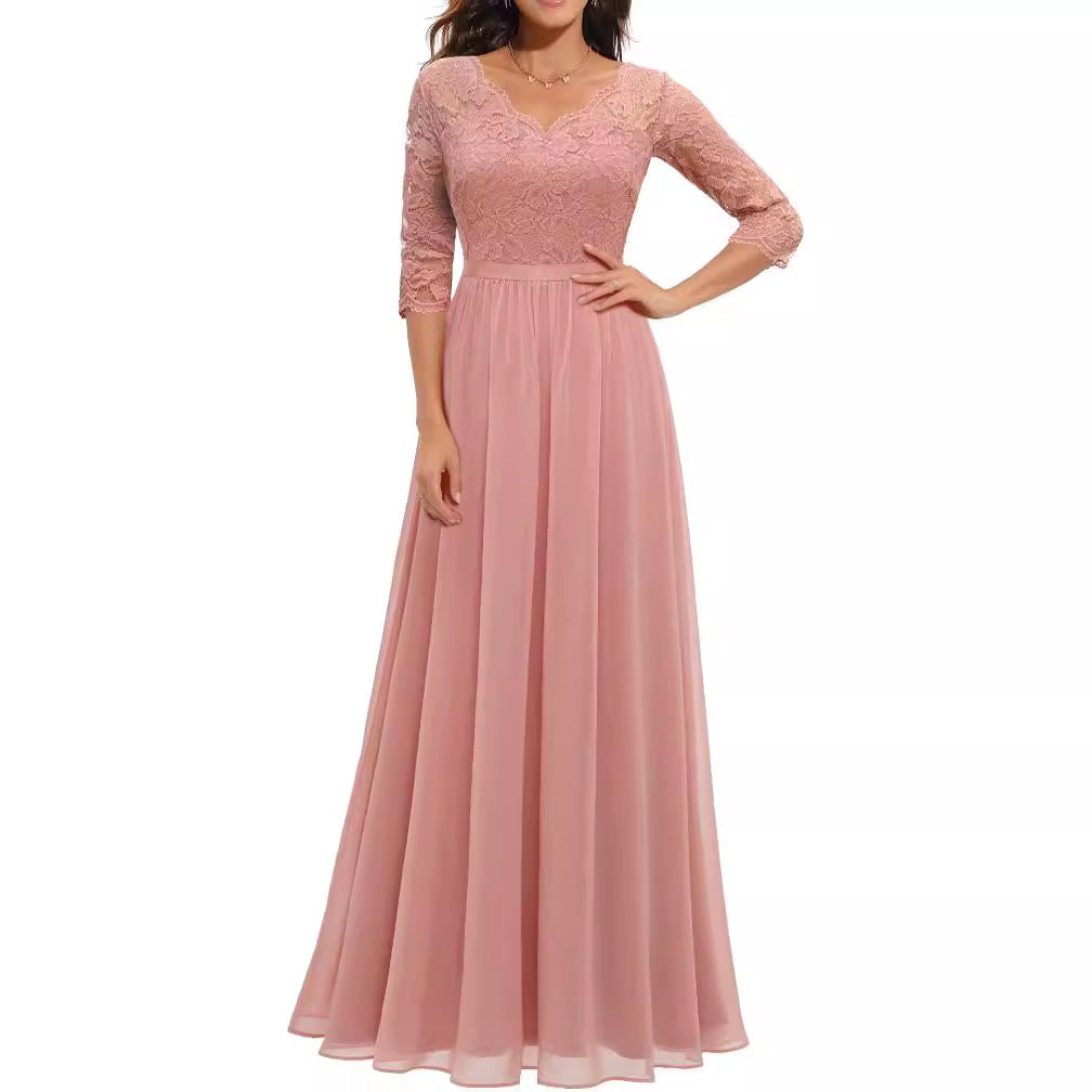 Lace Waist-Cinching Long Dress
