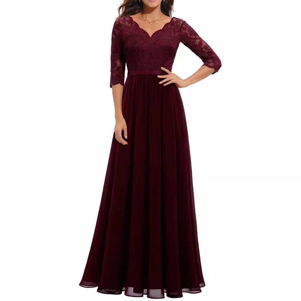 Lace Waist-Cinching Long Dress