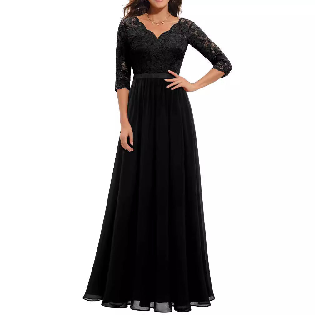 Lace Waist-Cinching Long Dress