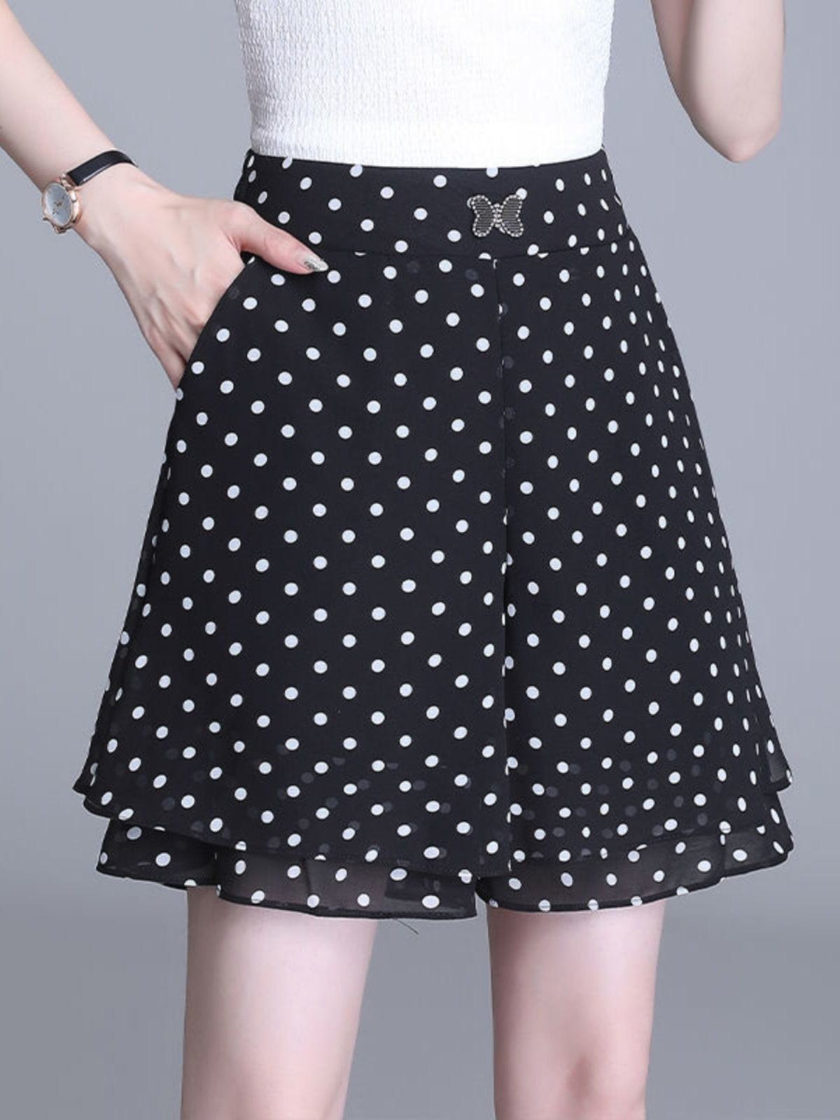 Sheer chiffon wide-leg pants woman