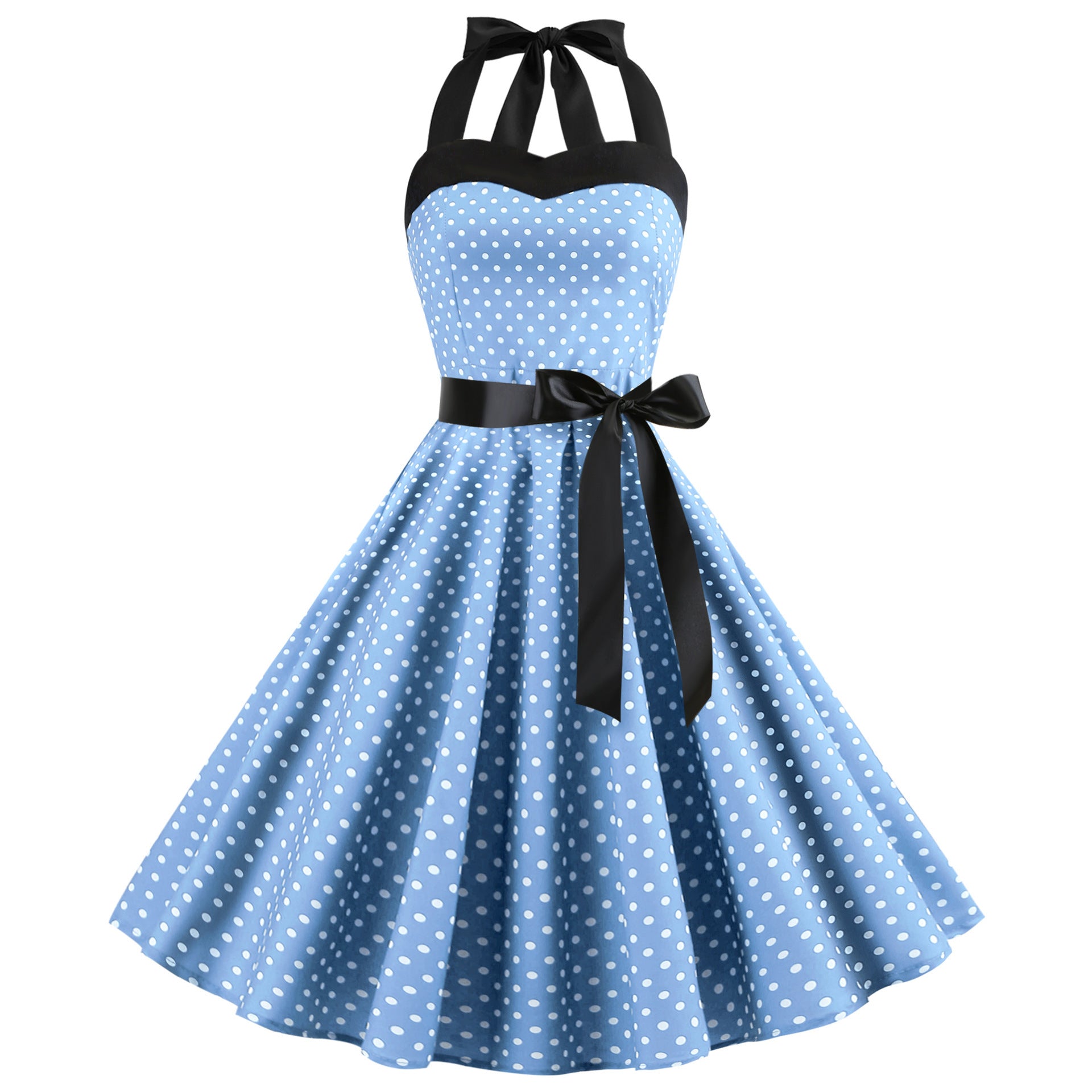 Summer Polka Dot Halter Neck Dress