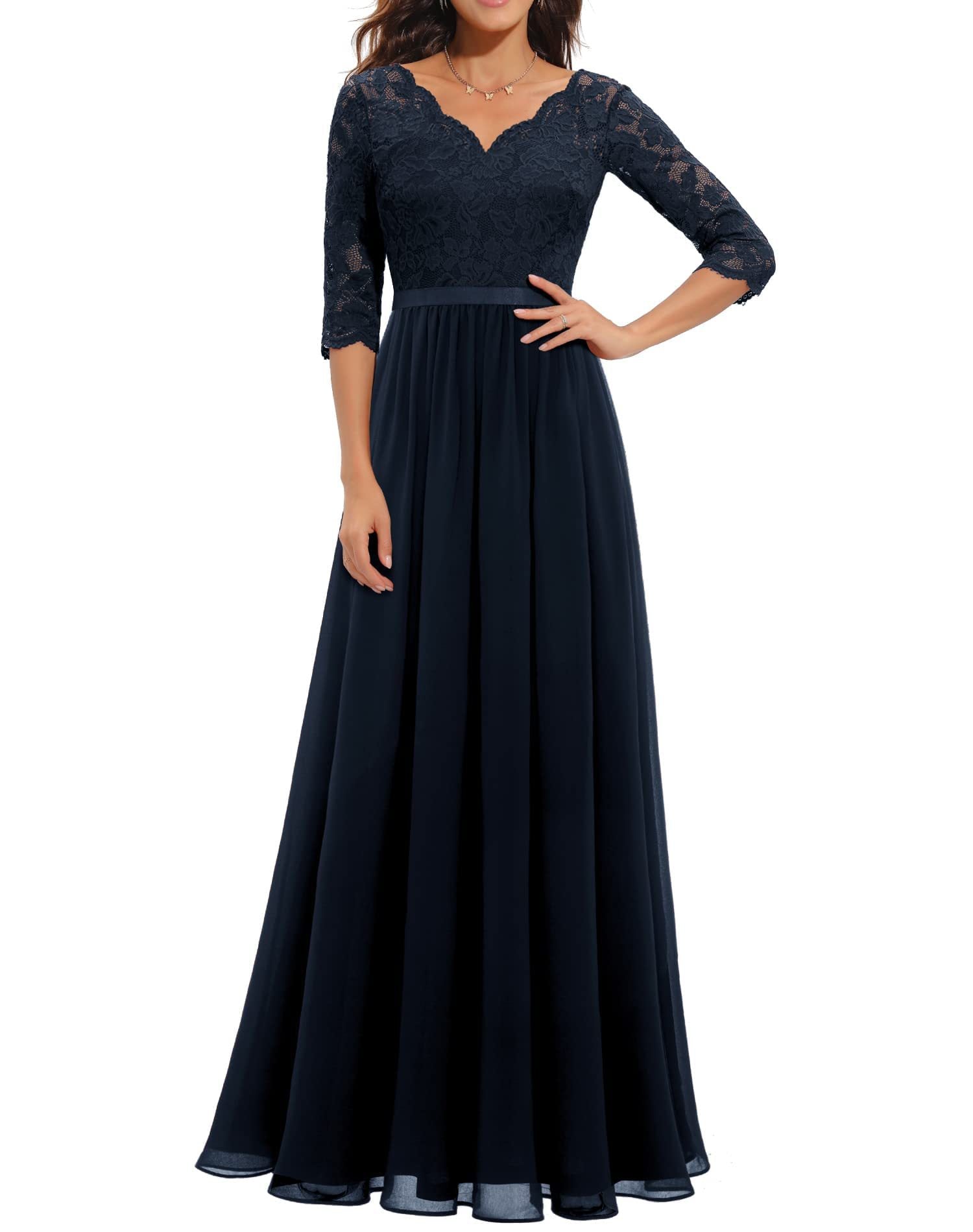 Lace Waist-Cinching Long Dress