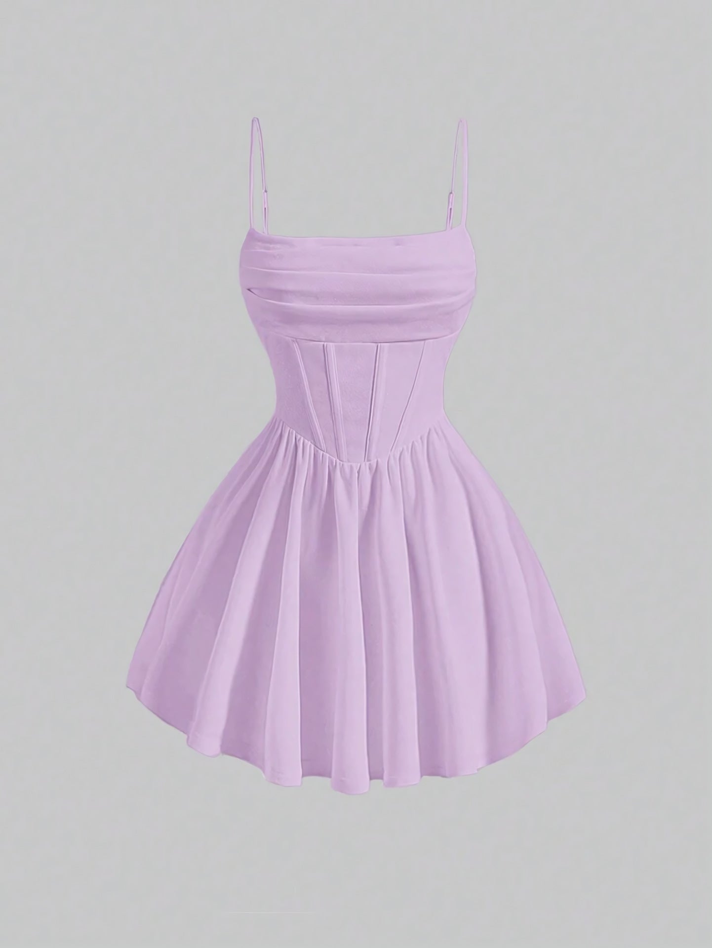 Solid-color pleated zipper halter dress