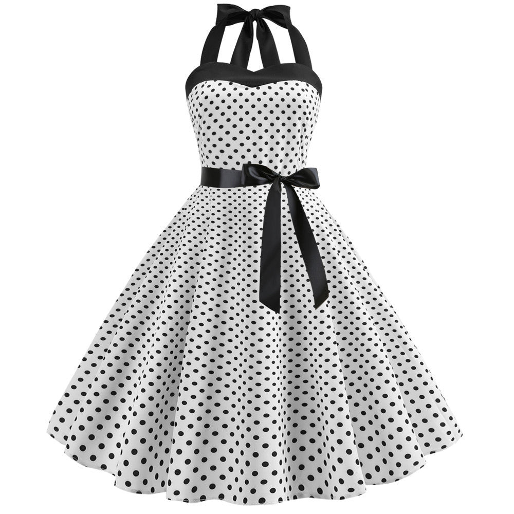Summer Polka Dot Halter Neck Dress