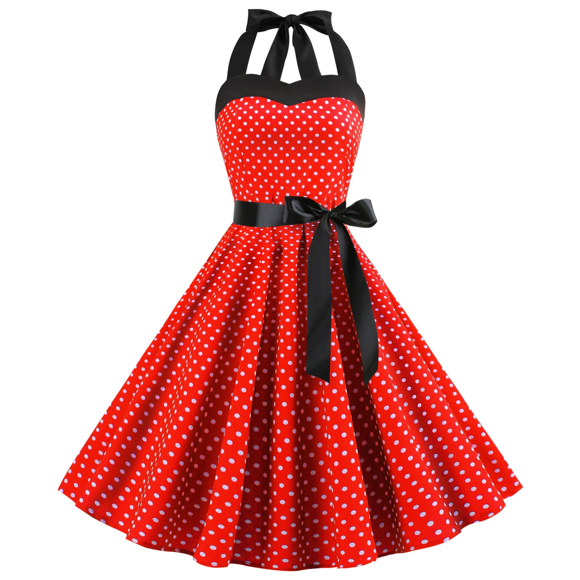Summer Polka Dot Halter Neck Dress