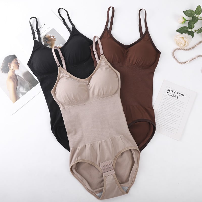 Women's Elastic One-Piece Shapewear Bodysuit with Chest Pad ? Adjustable & Seamless