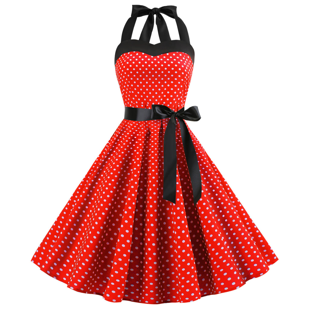 Summer Polka Dot Halter Neck Dress