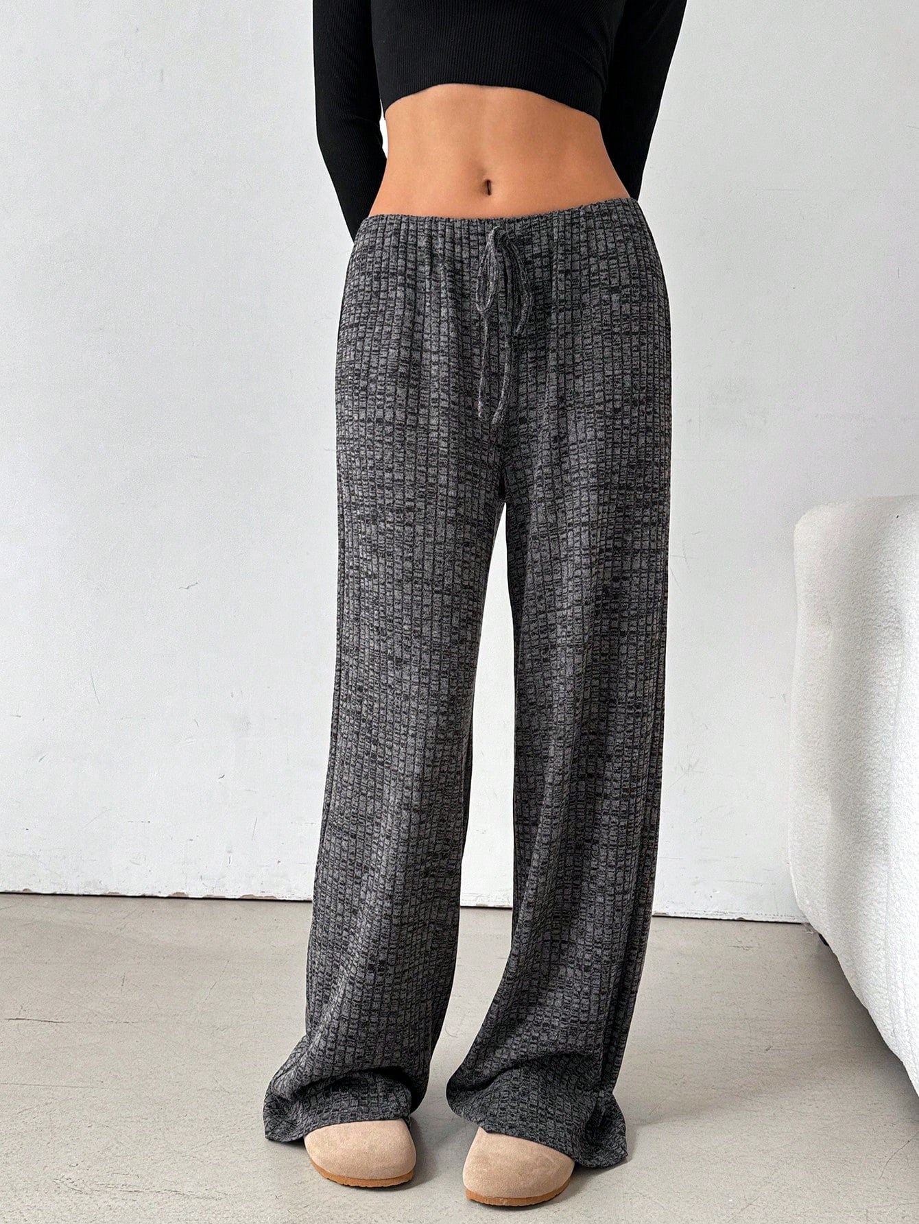 Casual Striped Cotton Blend Elastic Waist Pants