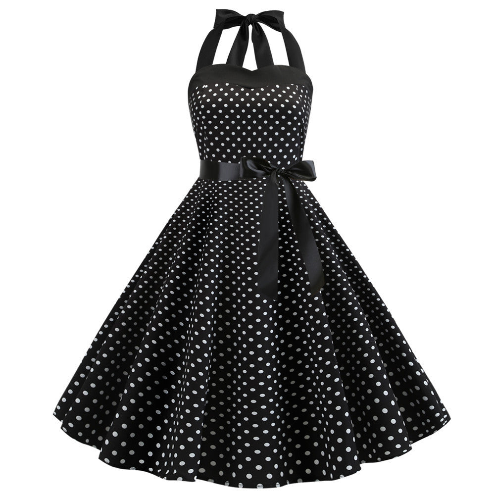 Summer Polka Dot Halter Neck Dress