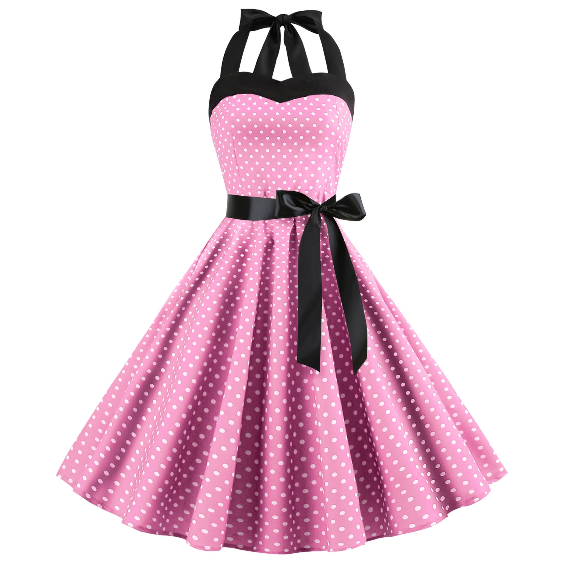 Summer Polka Dot Halter Neck Dress
