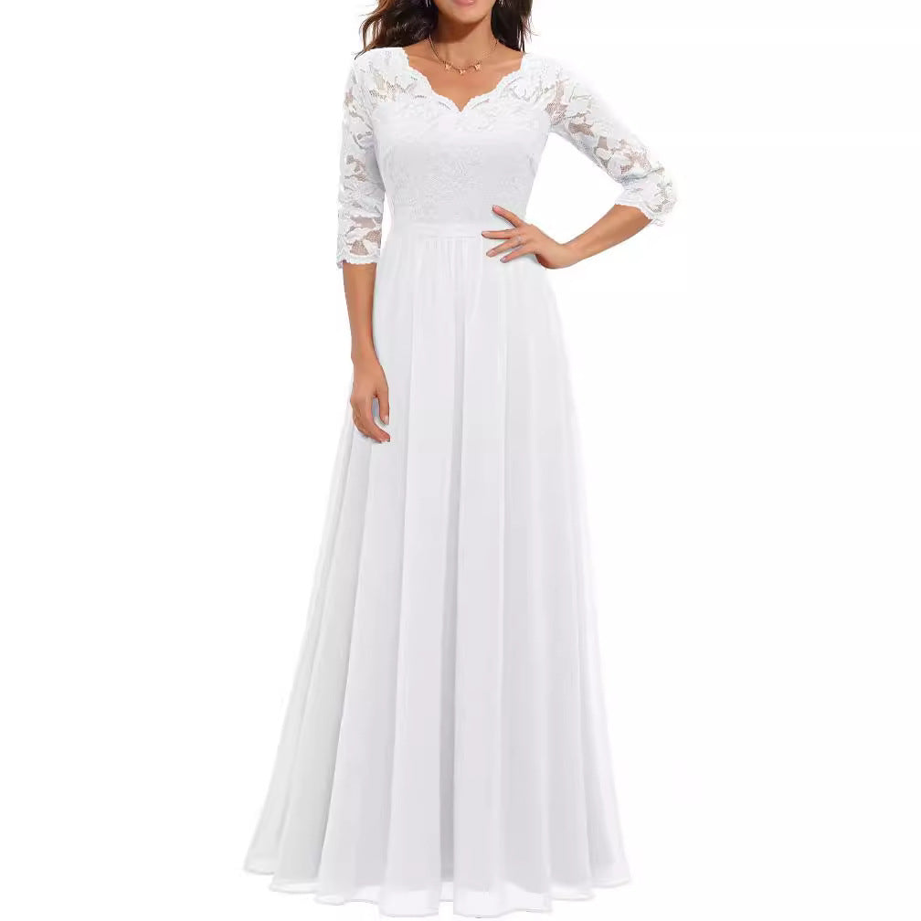 Lace Waist-Cinching Long Dress
