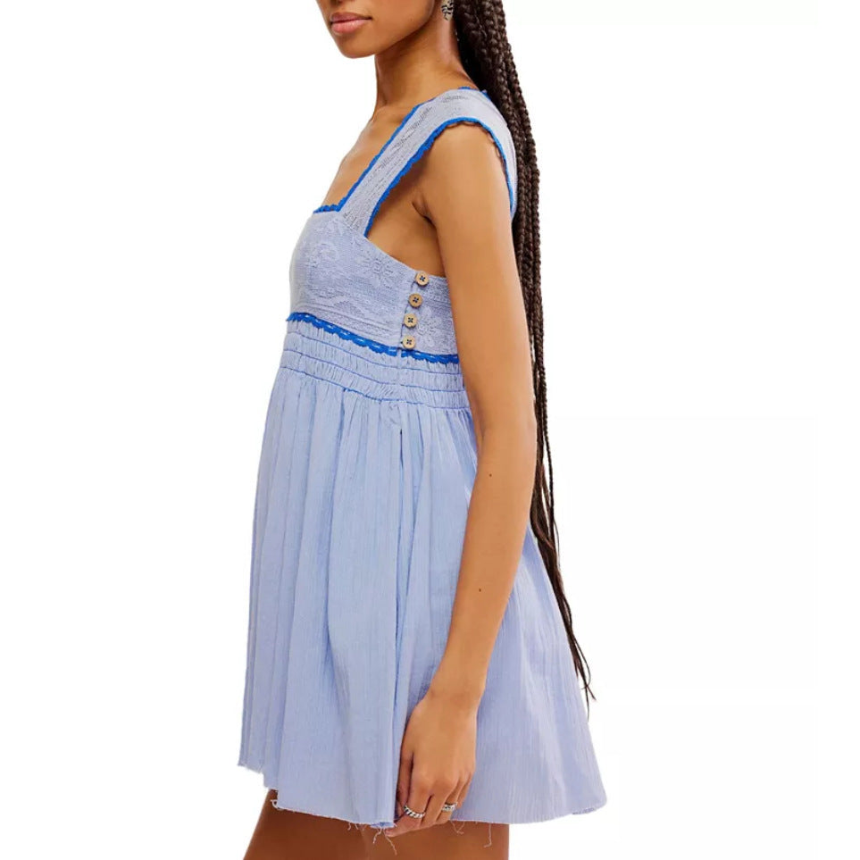 Sleeveless Square Neck Pleated Backless Mini Dress