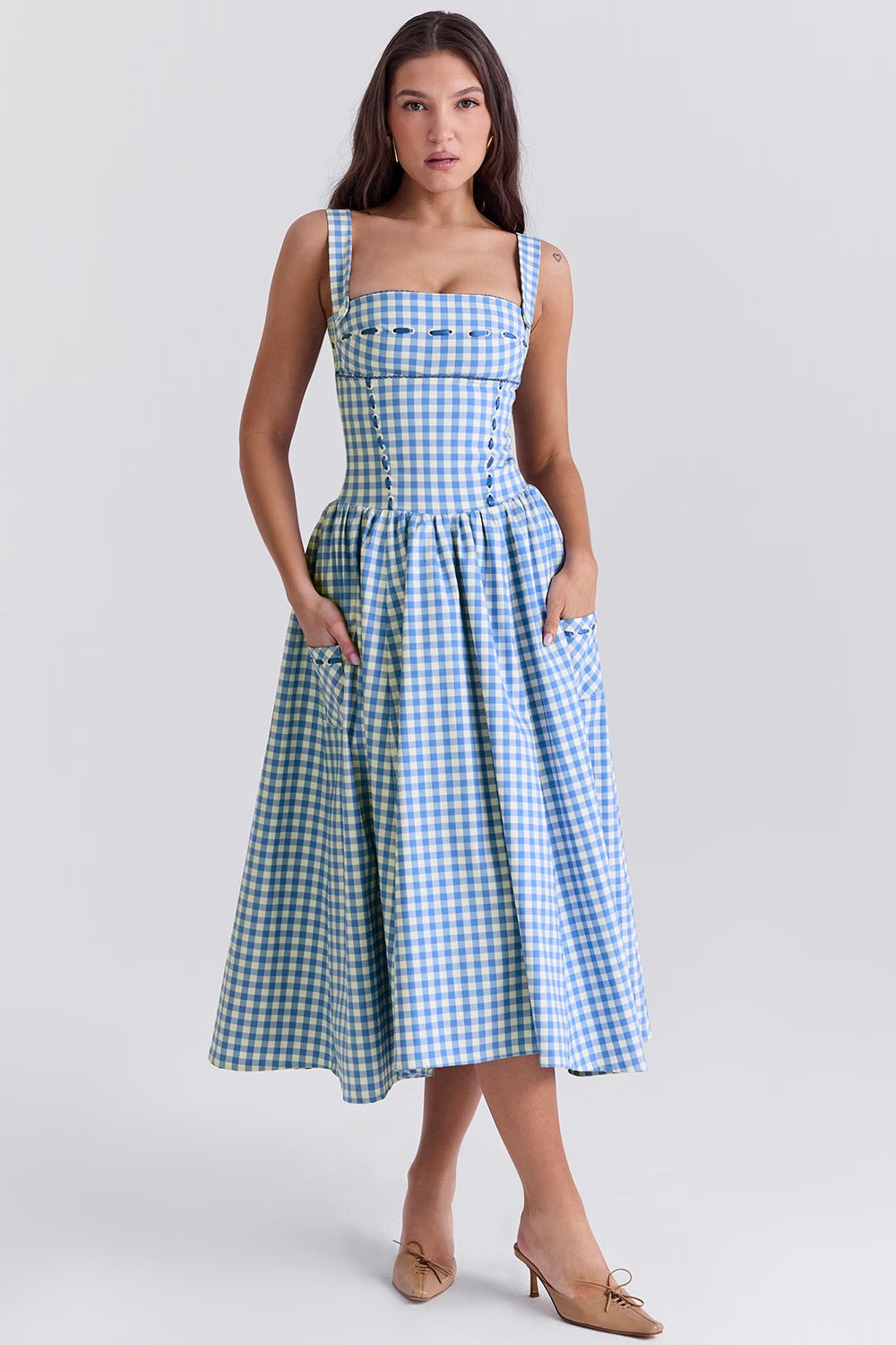 Embroidered blue strappy dress