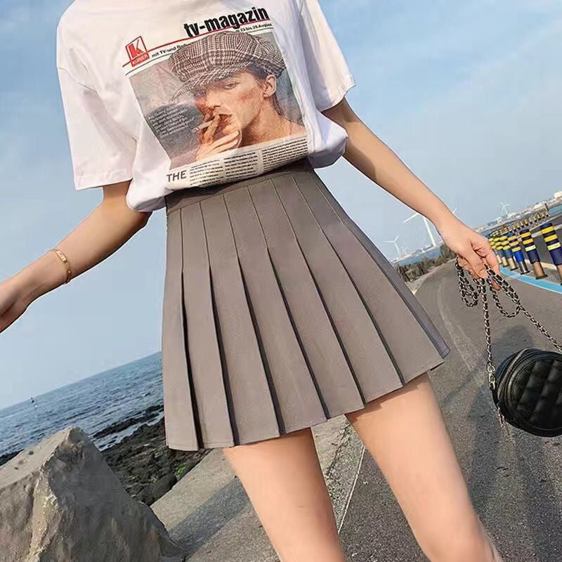 Women's High Waist Pleated Skirt with Built-in Safety Shorts