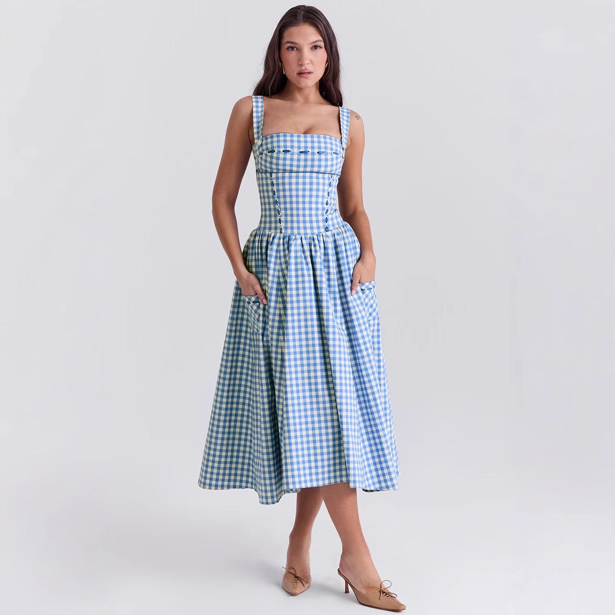 Embroidered blue strappy dress