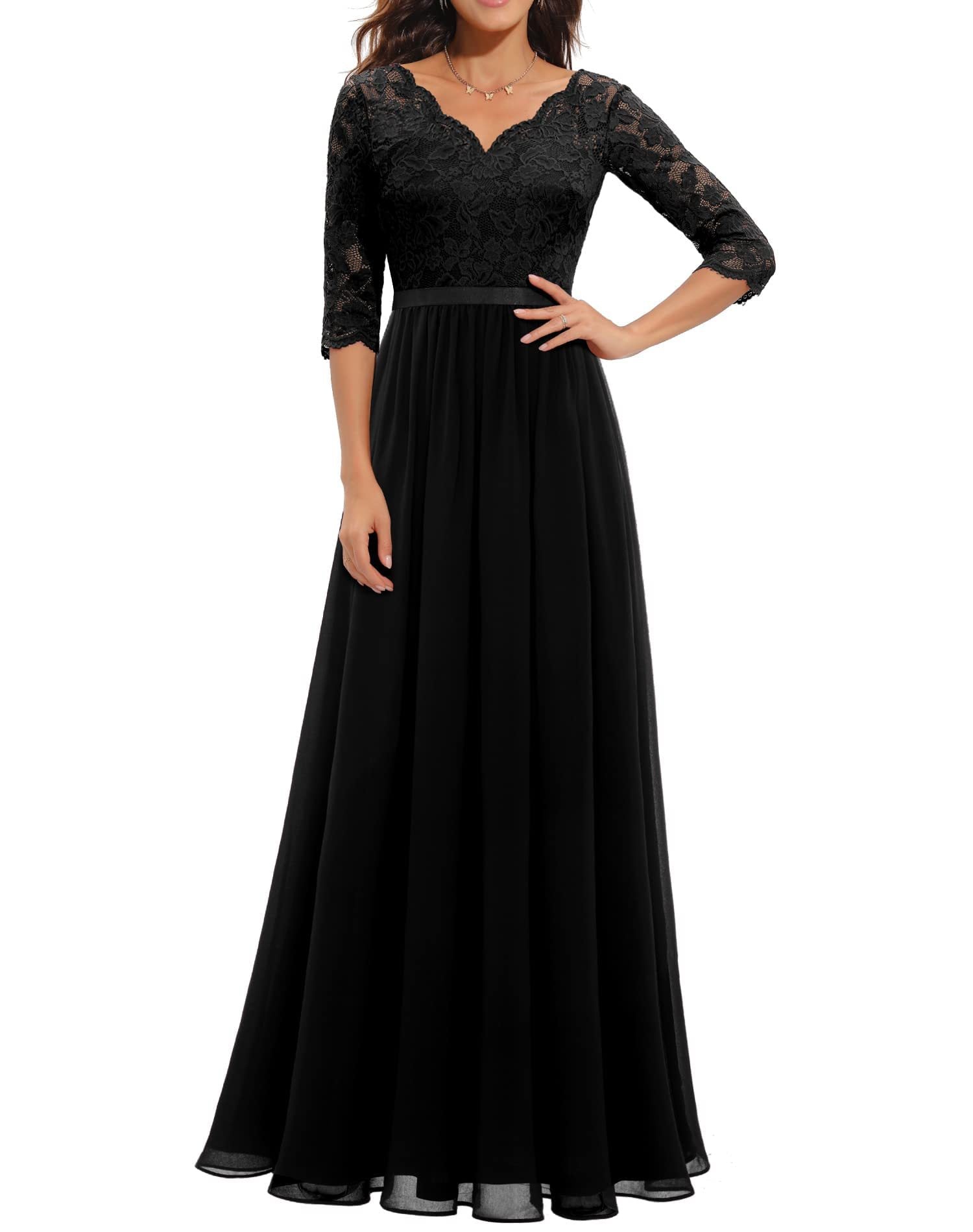 Lace Waist-Cinching Long Dress
