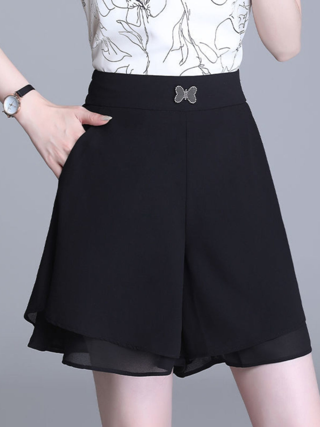 Sheer chiffon wide-leg pants woman