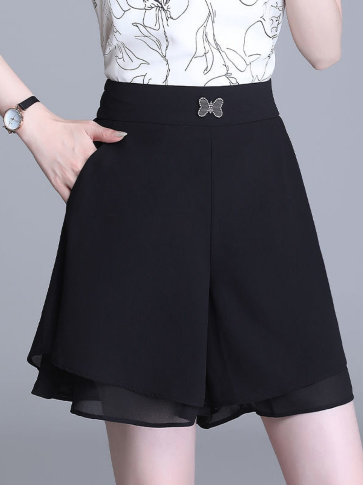 Sheer chiffon wide-leg pants woman
