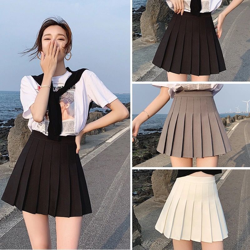 Women's High Waist Pleated Skirt with Built-in Safety Shorts