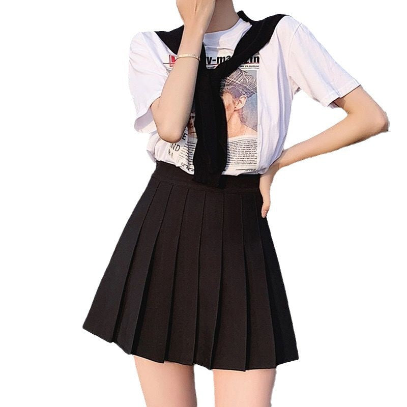 Women's High Waist Pleated Skirt with Built-in Safety Shorts