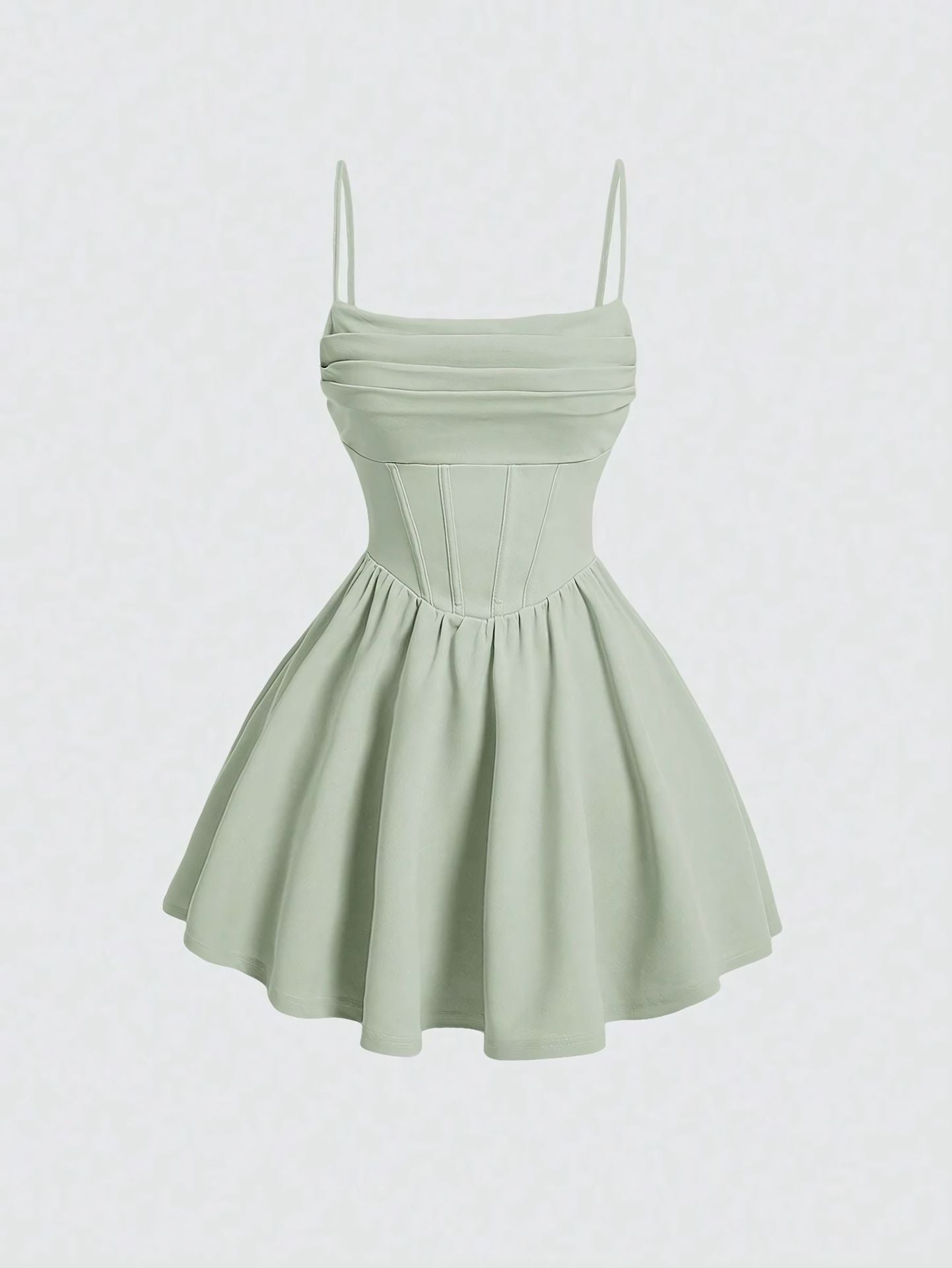 Solid-color pleated zipper halter dress