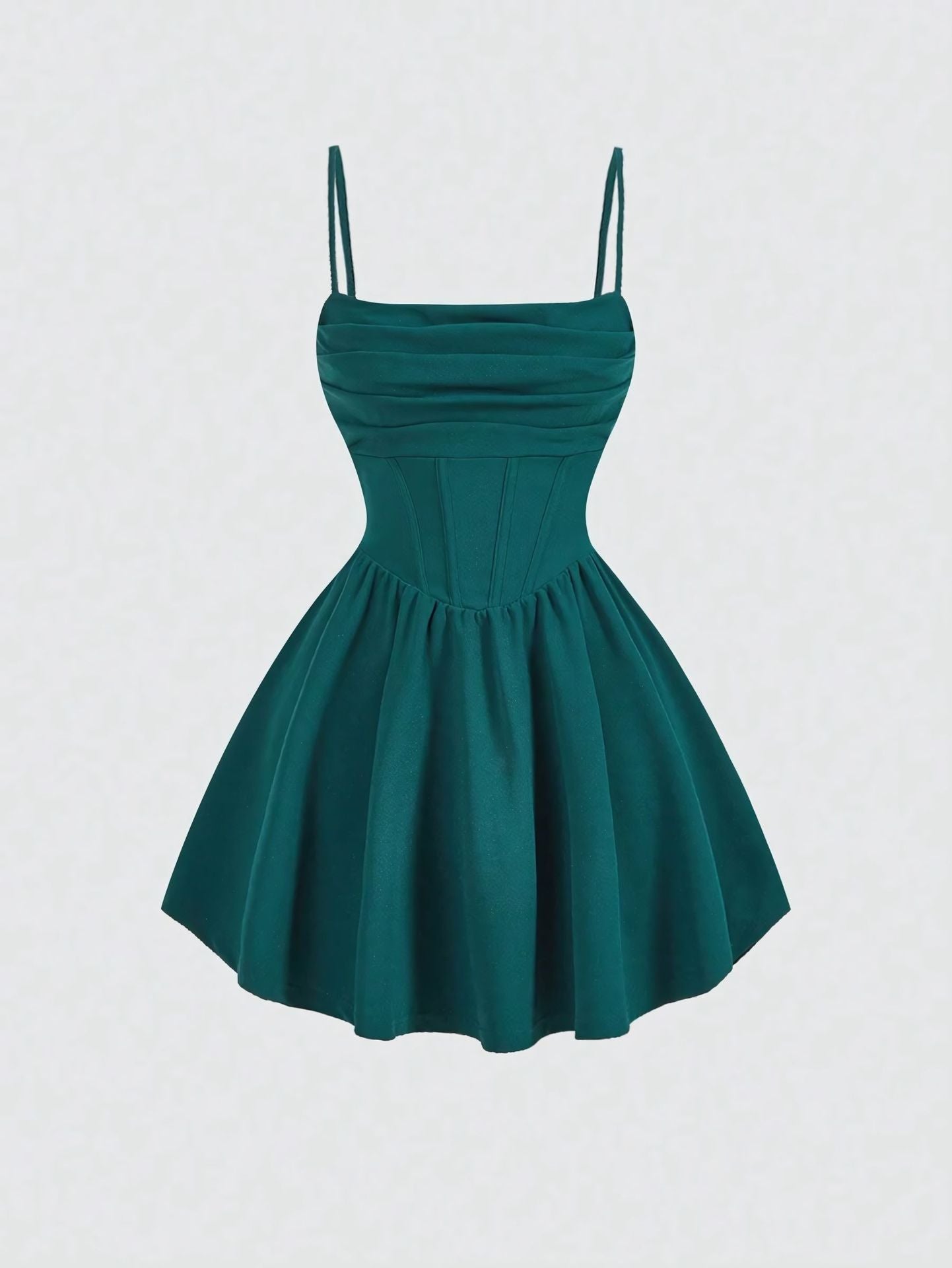 Solid-color pleated zipper halter dress