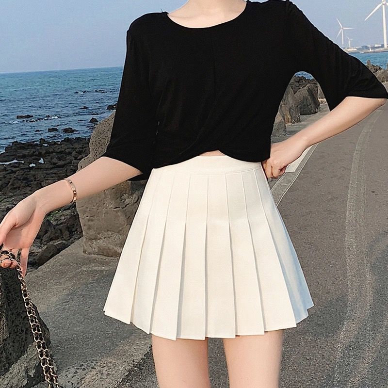 Women's High Waist Pleated Skirt with Built-in Safety Shorts