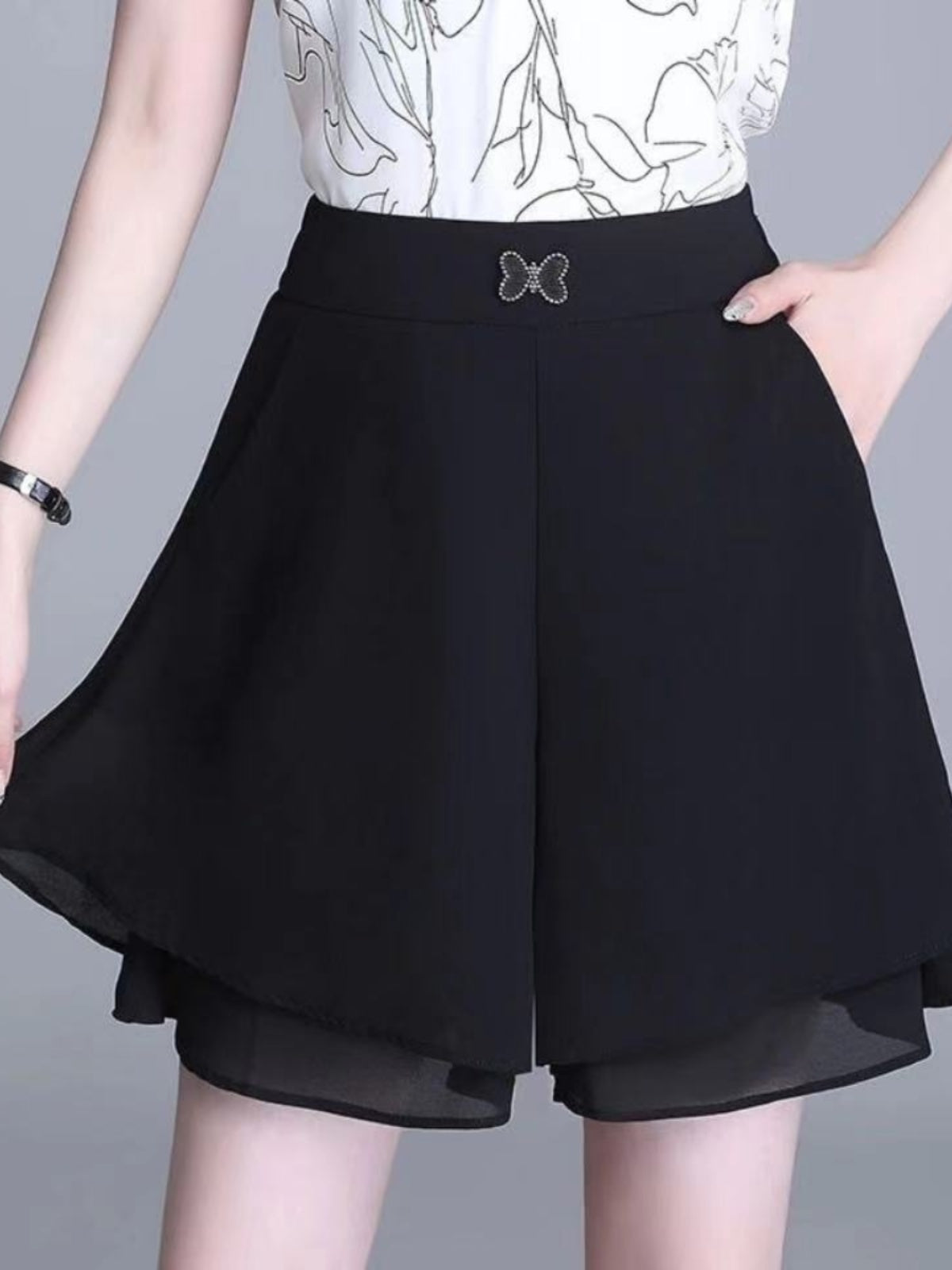 Sheer chiffon wide-leg pants woman