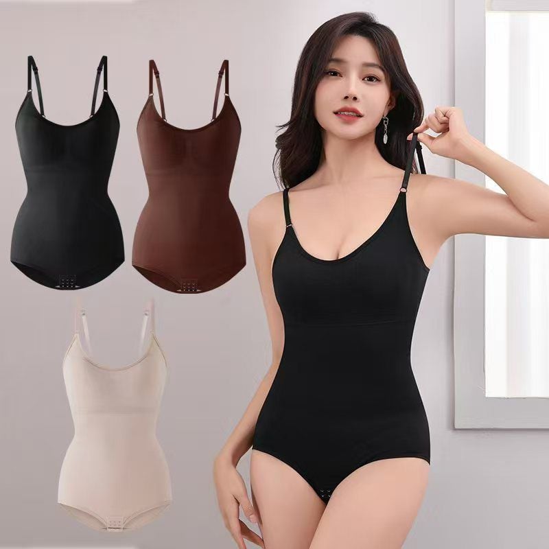 Women's Elastic One-Piece Shapewear Bodysuit with Chest Pad ? Adjustable & Seamless